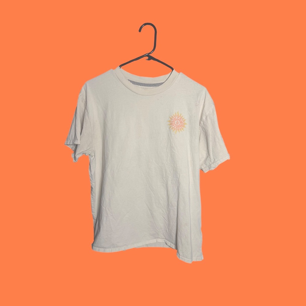 Volcom Stone Mushroom‎ Sun Graphic T-Shirt Cream Organic Cotton Mens XS